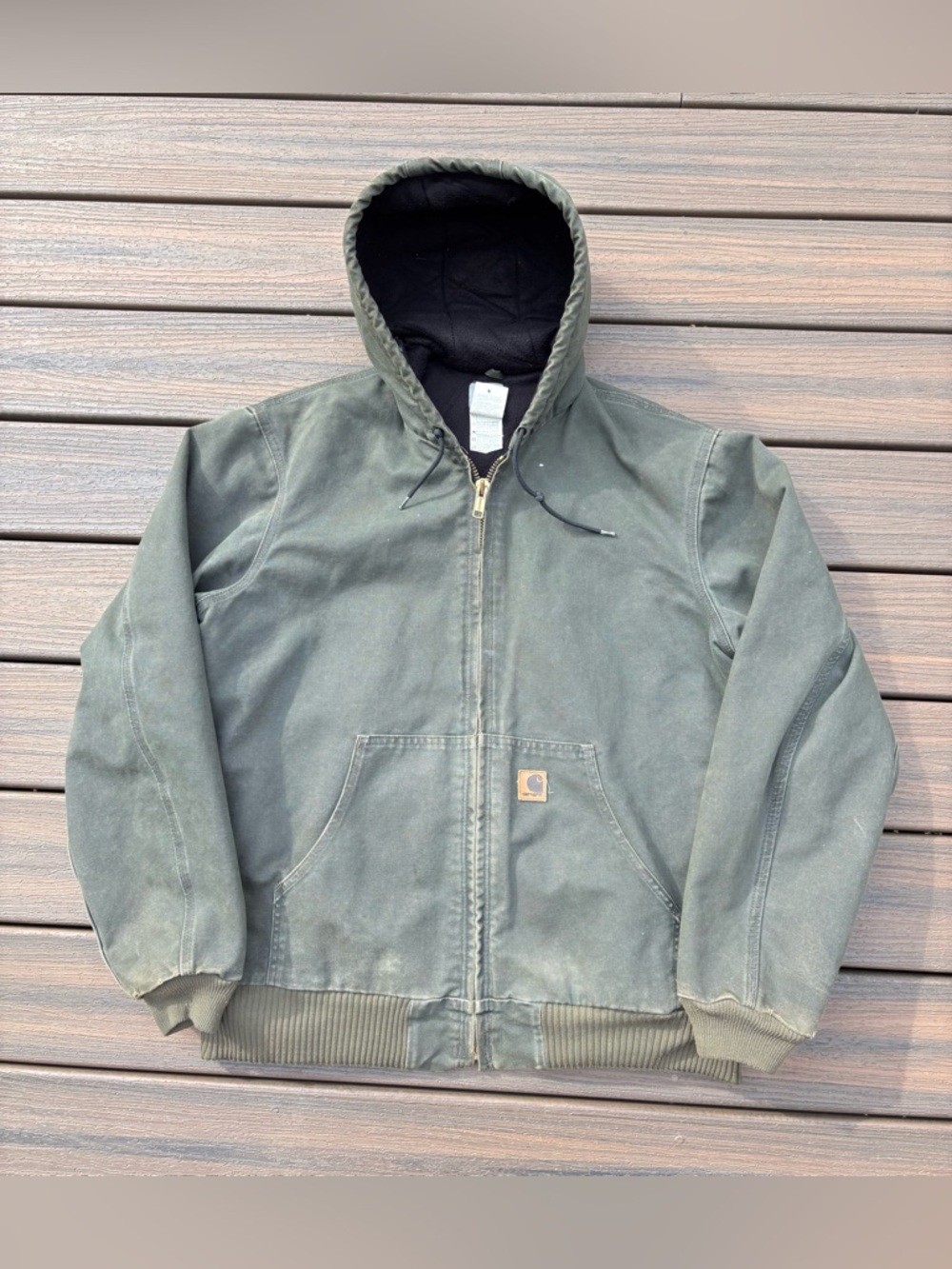 Vintage Carhartt Hooded Active Jacket Quilted Lined Green Mens L J130MOS